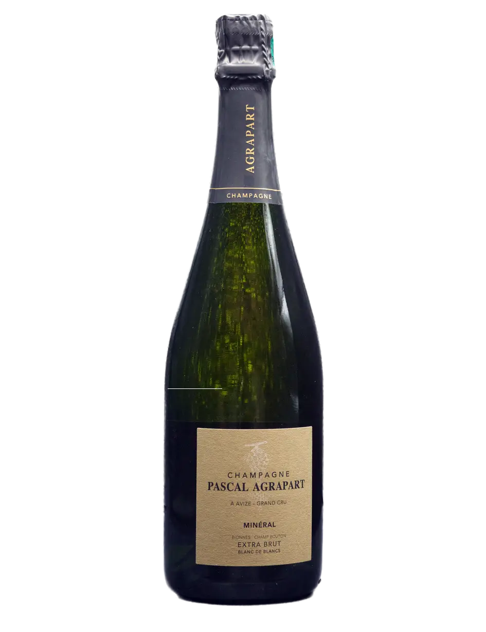 Minéral, Blanc de Blancs Grand Cru d’Agrapart : pure expression du terroir crayeux, tendu, précis, délicatement saline, d’une élégance rare.